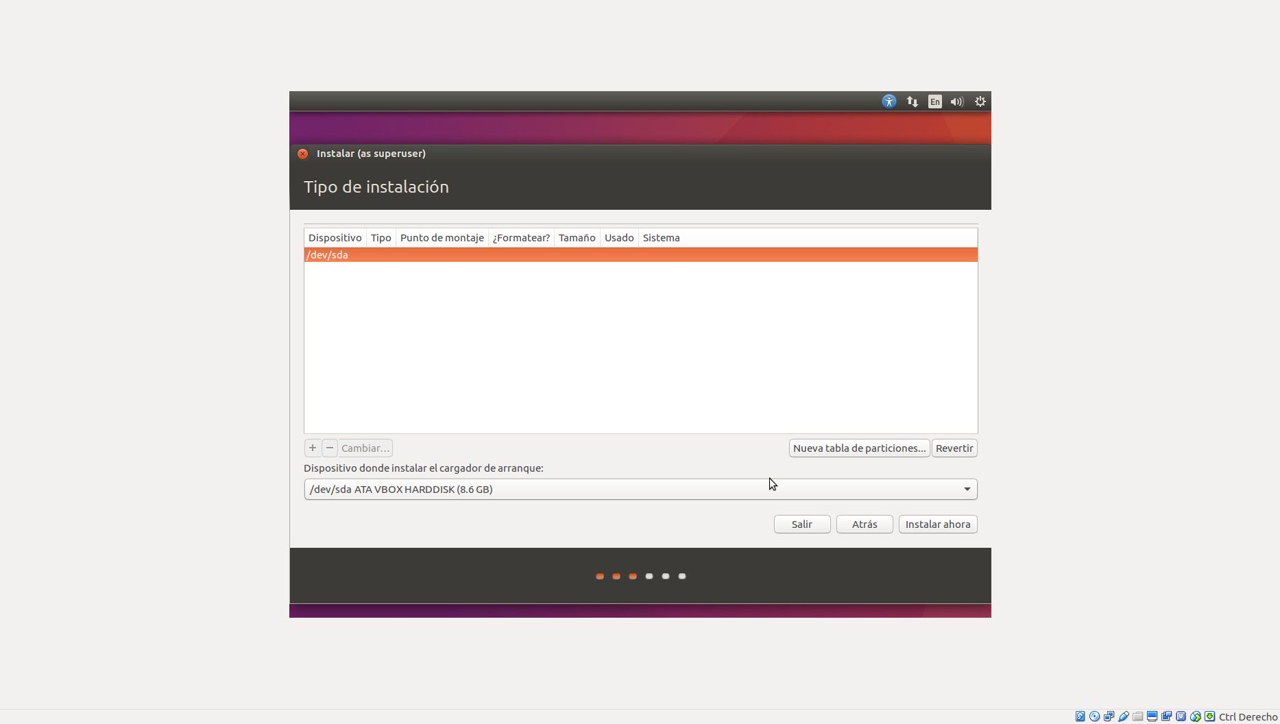 Crear tabla de particiones en Ubuntu