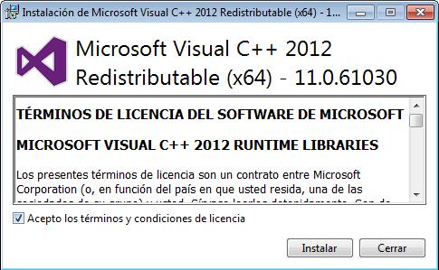 Instalación de Visual C++ 2012
