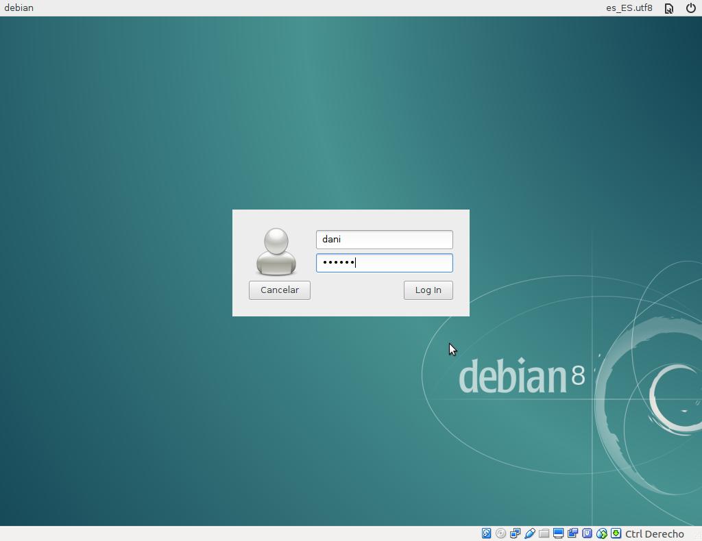 Pantalla de inicio de sesión en Debian
