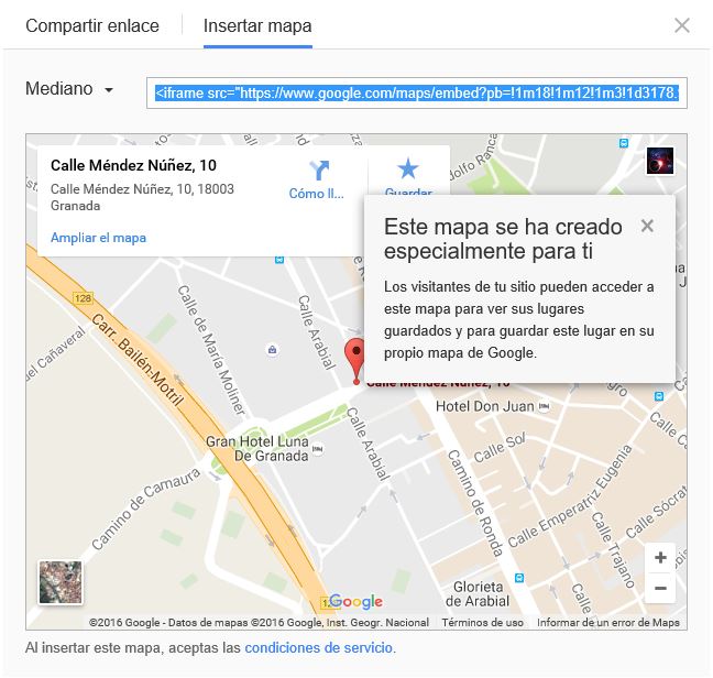 Copiar el código de GoogleMaps