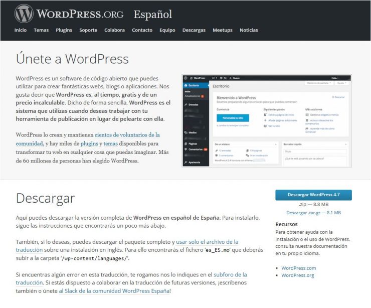 Descargar WordPress de la web oficial
